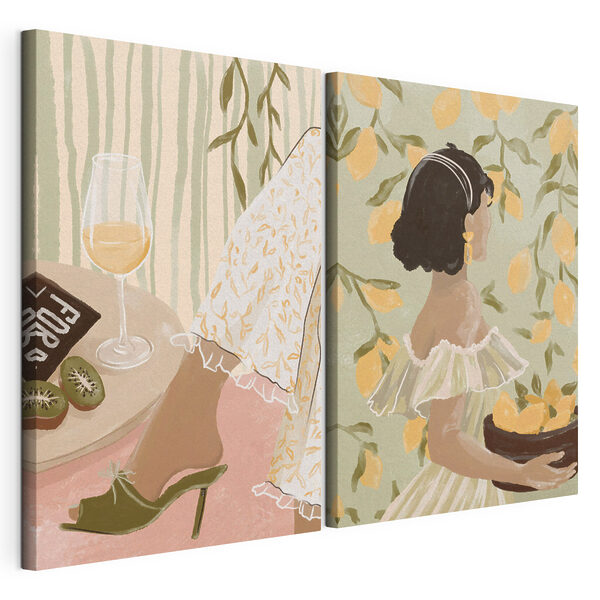 Femme tenant un bol de citrons Impression sur toile modulaire Femme tenant un bol de citrons