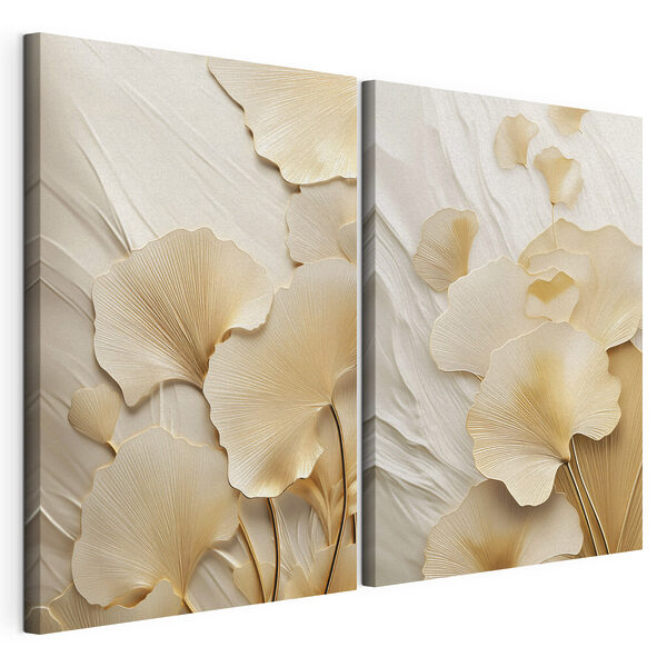 Des feuilles délicates sur un fond doux Impression sur toile modulaire Des feuilles délicates sur un fond doux