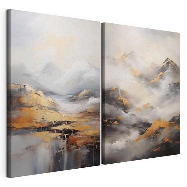 Peinture représentant des montagnes et des nuages Impression sur toile modulaire Peinture représentant des montagnes et des nuages