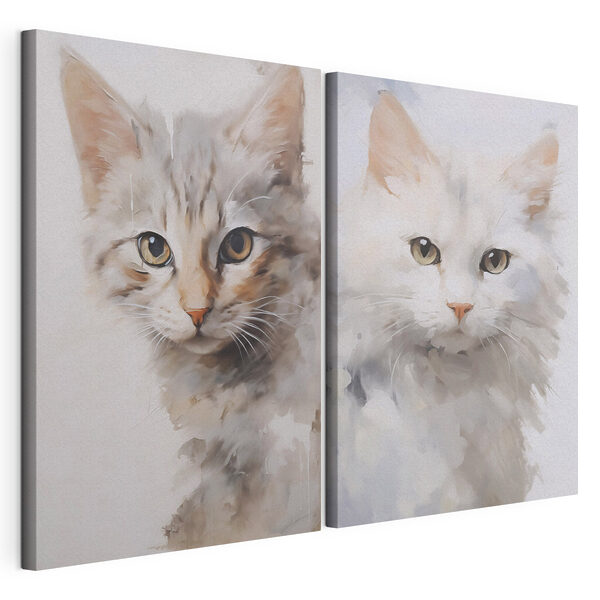 Deux chats qui ont la tête tournée sur le côté Impression sur toile modulaire Deux chats qui ont la tête tournée sur le côté