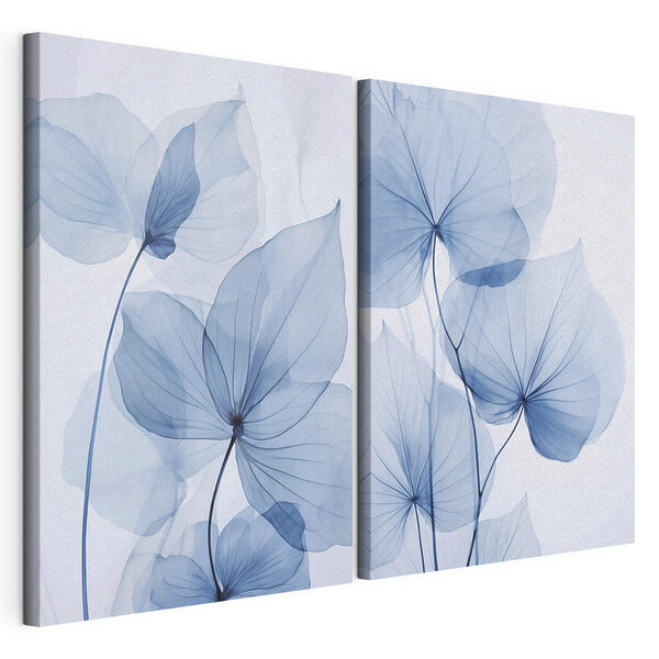 Feuilles bleues délicates aux teintes douces Impression sur toile modulaire Feuilles bleues délicates aux teintes douces