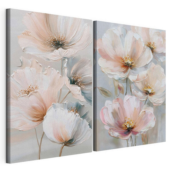 Impression sur toile modulaire - Des fleurs délicates aux teintes douces