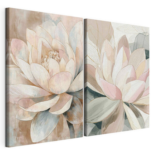 Fleurs délicates aux teintes pastel douces Impression sur toile modulaire Fleurs délicates aux teintes pastel douces