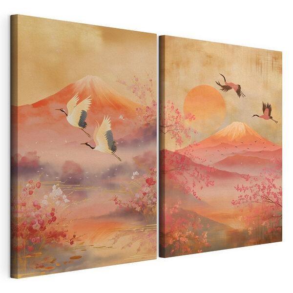 Deux images représentant une montagne et un lac Impression sur toile modulaire Deux images représentant une montagne et un lac