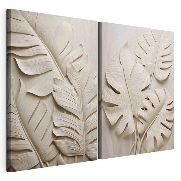 Impression sur toile modulaire Des feuilles élégantes aux teintes douces