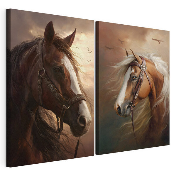 Collage représentant des chevaux avec une bride Impression sur toile modulaire Collage représentant des chevaux avec une bride