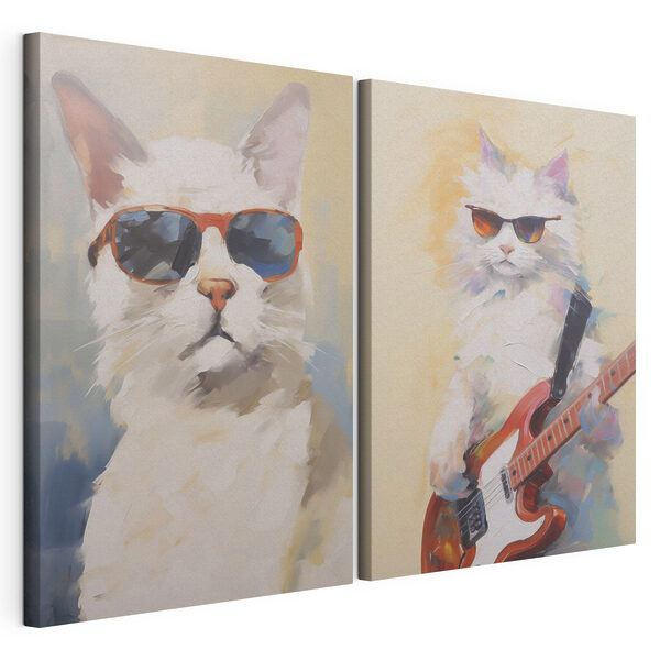 Impression sur toile modulaire Chat portant des lunettes de soleil et tenant une guitare