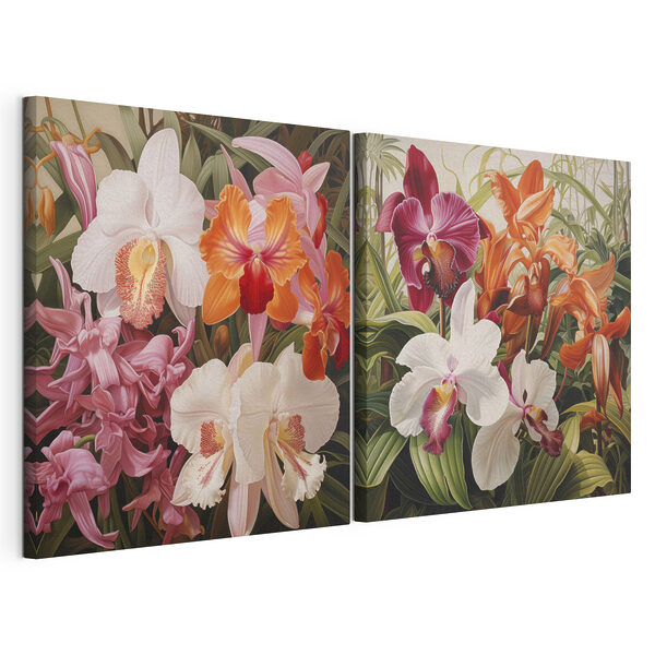 Des orchidées aux couleurs éclatantes en pleine floraison Impression sur toile modulaire Des orchidées aux couleurs éclatantes en pleine floraison