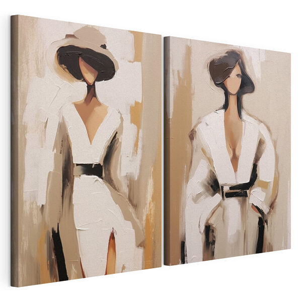 Deux tableaux représentant une femme en blanc Impression sur toile modulaire Deux tableaux représentant une femme en blanc