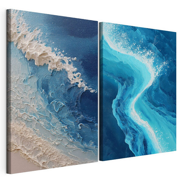 Vagues dynamiques dans les tons bleus Impression sur toile modulaire Vagues dynamiques dans les tons bleus