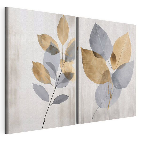 Des feuilles élégantes empreintes d'une touche artistique Impression sur toile modulaire Des feuilles élégantes empreintes d'une touche artistique