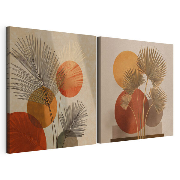 Deux images d'un palmier Impression sur toile modulaire Deux images d'un palmier