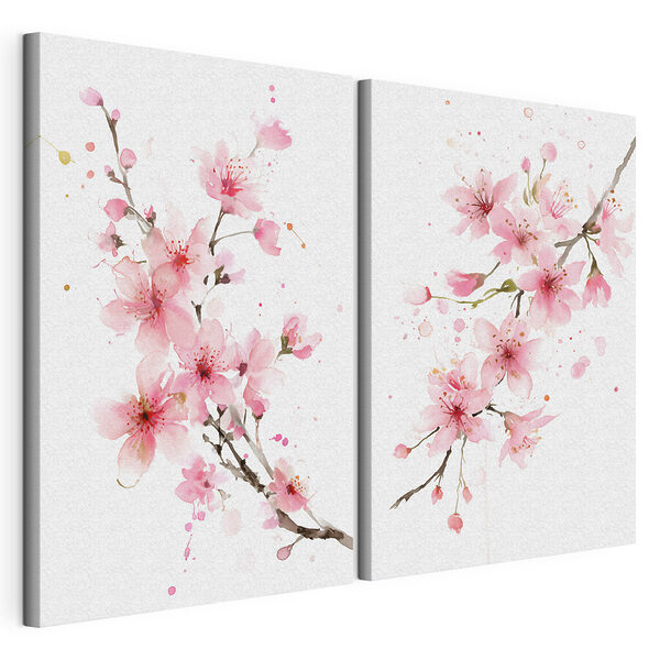 Impression sur toile modulaire Aquarelle représentant des fleurs roses