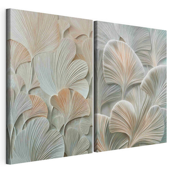 Motif de feuilles finement dessiné dans des tons doux Impression sur toile modulaire Motif de feuilles finement dessiné dans des tons doux