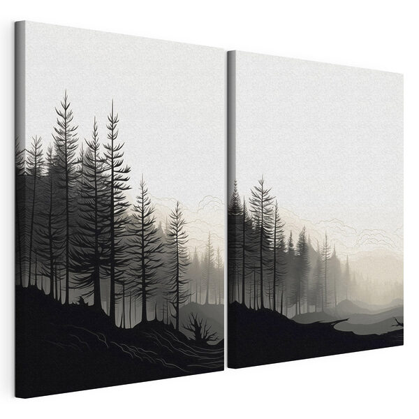 Image en noir et blanc d'une forêt Impression sur toile modulaire Image en noir et blanc d'une forêt