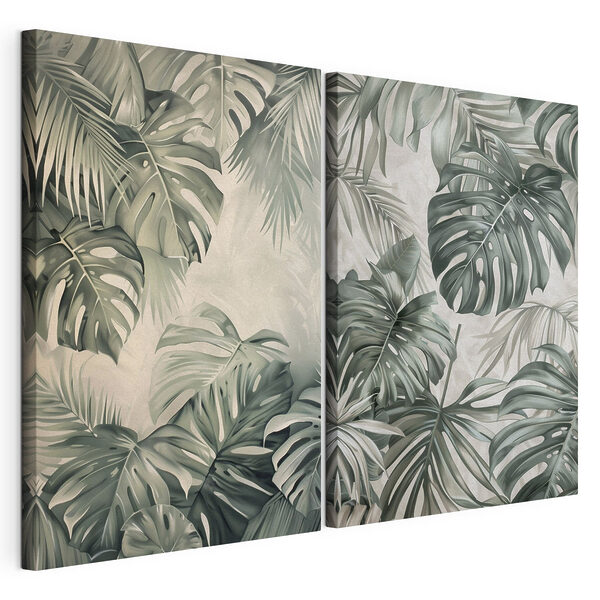 Des tons verts doux dans un motif botanique Impression sur toile modulaire Des tons verts doux dans un motif botanique