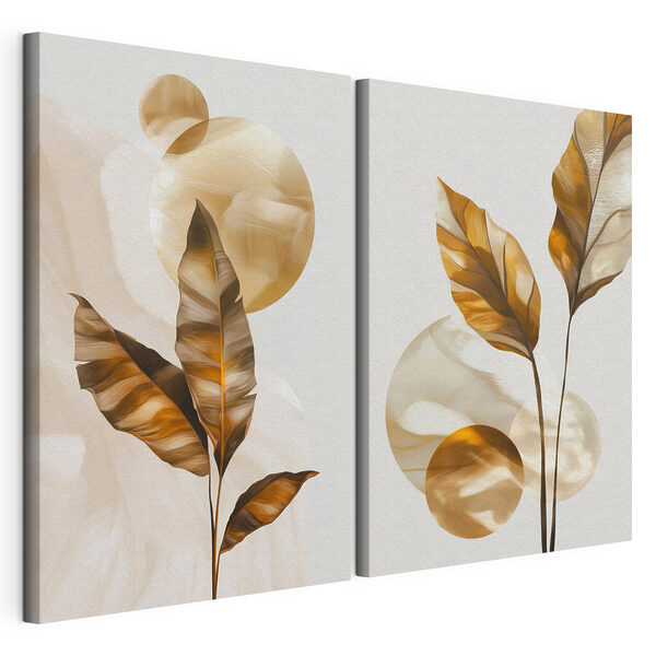 Feuilles fantaisistes et formes abstraites Impression sur toile modulaire Feuilles fantaisistes et formes abstraites