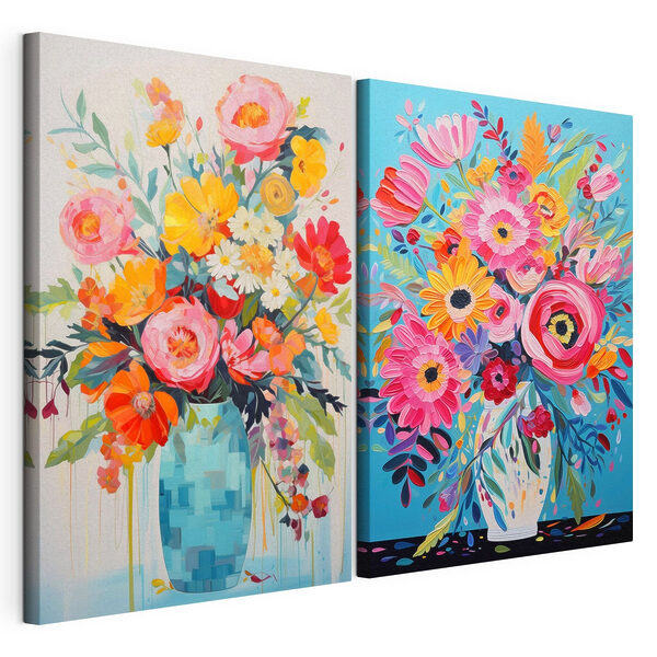 Impression sur toile modulaire Collage de peintures représentant des fleurs