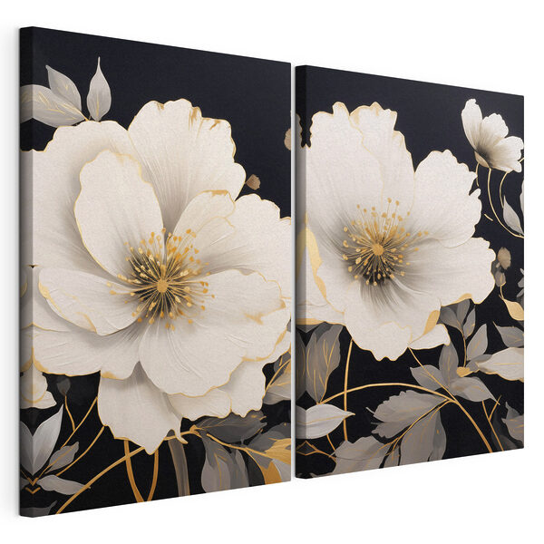 - Motif floral raffiné sur fond noir Impression sur toile modulaire - Motif floral raffiné sur fond noir