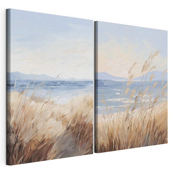 Peinture représentant une plage et de l'herbe Impression sur toile modulaire Peinture représentant une plage et de l'herbe