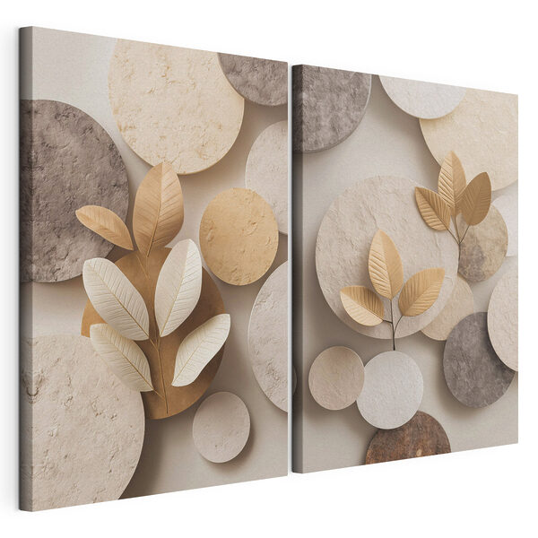Collage d'images représentant des cercles et des feuilles Impression sur toile modulaire Collage d'images représentant des cercles et des feuilles