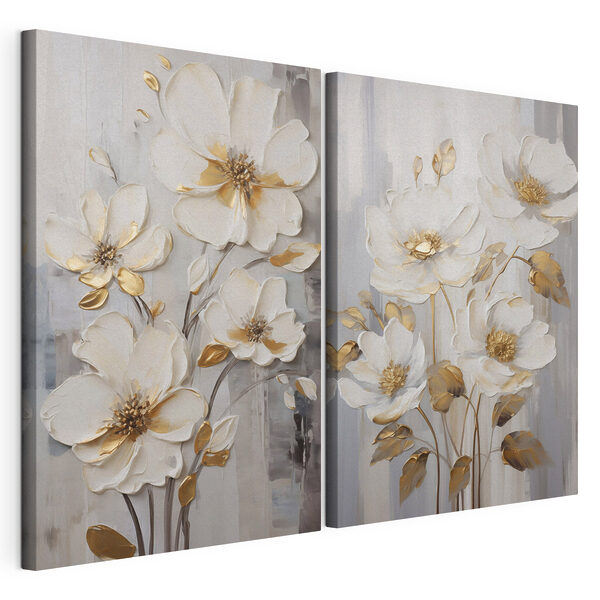 Peinture représentant des fleurs sur fond gris Impression sur toile modulaire Peinture représentant des fleurs sur fond gris
