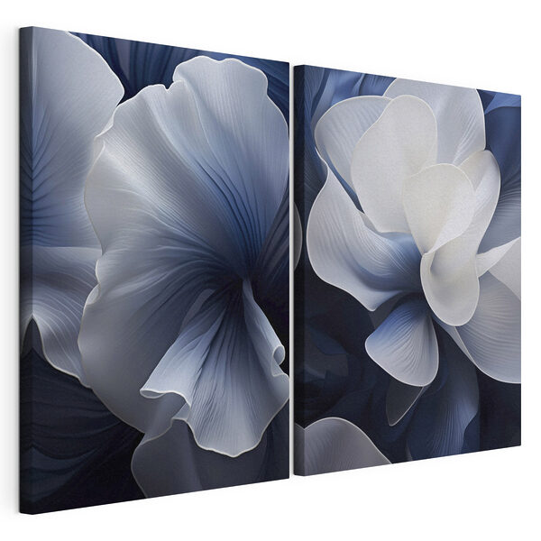 Impression sur toile modulaire - Élégantes compositions florales abstraites dans des tons bleus