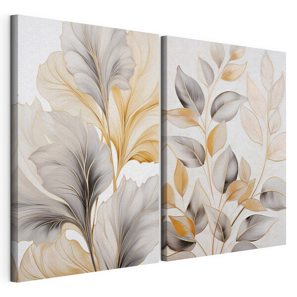 Motifs de feuilles élégants dans des tons doux Impression sur toile modulaire Motifs de feuilles élégants dans des tons doux