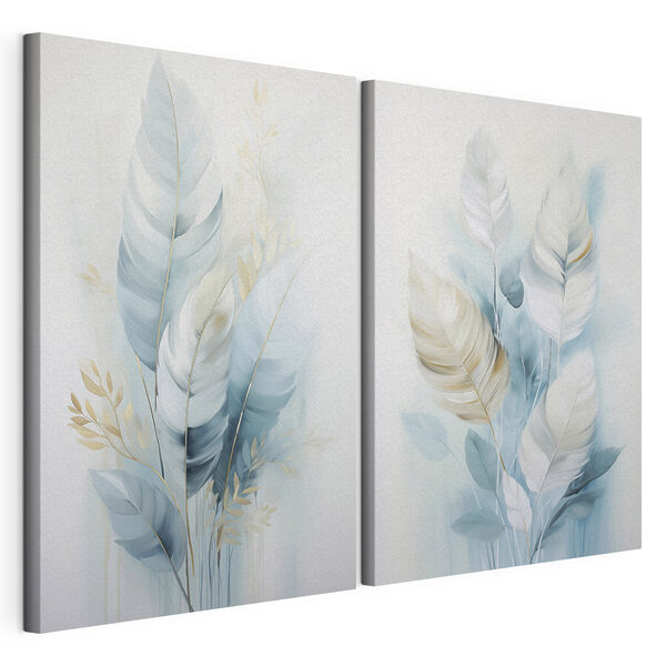 Impression sur toile modulaire Peinture représentant des plumes et des feuilles