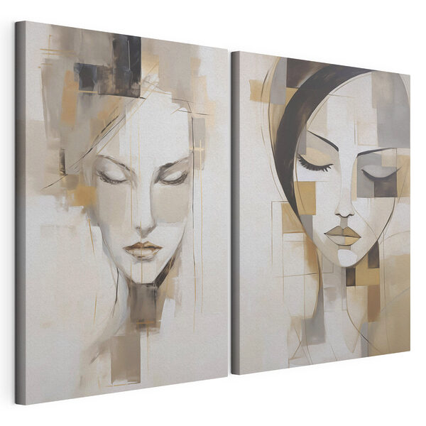 Deux tableaux représentant des visages de femmes Impression sur toile modulaire Deux tableaux représentant des visages de femmes