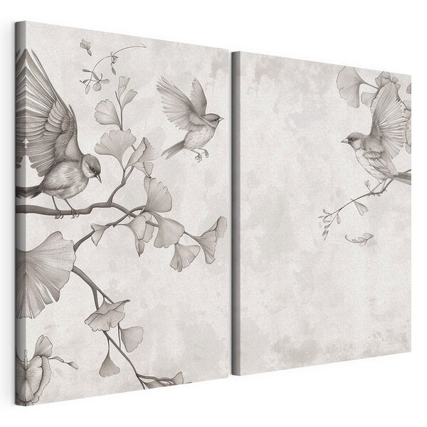 Deux oiseaux sur une branche Impression sur toile modulaire Deux oiseaux sur une branche