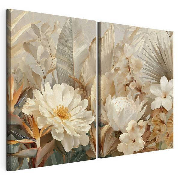 Des fleurs élégantes aux teintes douces et chaleureuses Impression sur toile modulaire Des fleurs élégantes aux teintes douces et chaleureuses