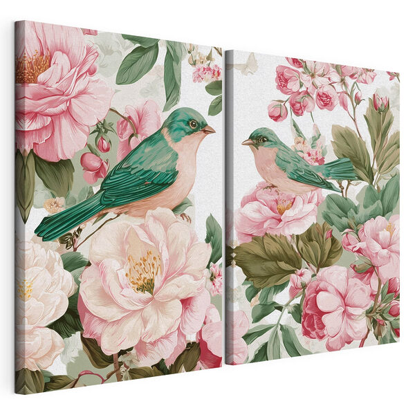 Impression sur toile modulaire Deux oiseaux sur une fleur