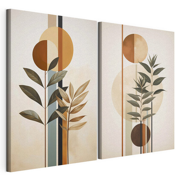 Impression sur toile modulaire Deux images représentant des plantes et des cercles
