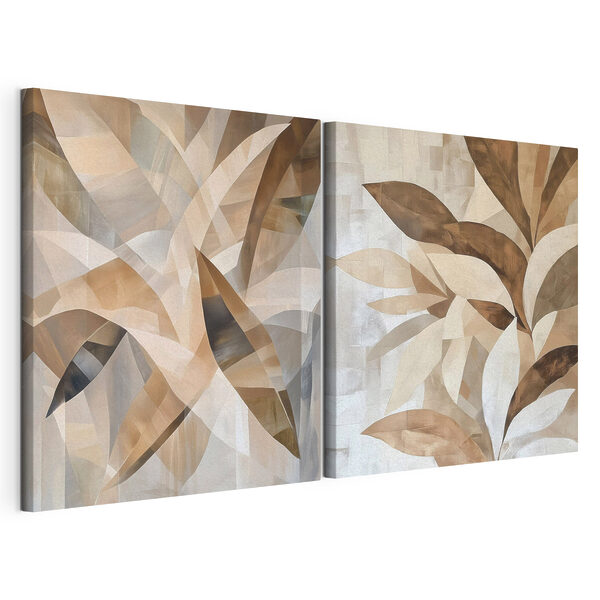 Des tons doux et des motifs abstraits représentant des feuilles Impression sur toile modulaire Des tons doux et des motifs abstraits représentant des feuilles