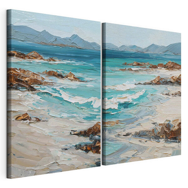 Tableau représentant une plage avec des vagues et des rochers Impression sur toile modulaire Tableau représentant une plage avec des vagues et des rochers