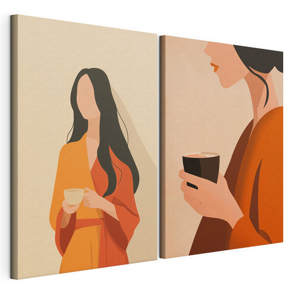 Impression sur toile modulaire Impression sur toile modulaire Femme tenant une tasse de café (UGS : m30420)