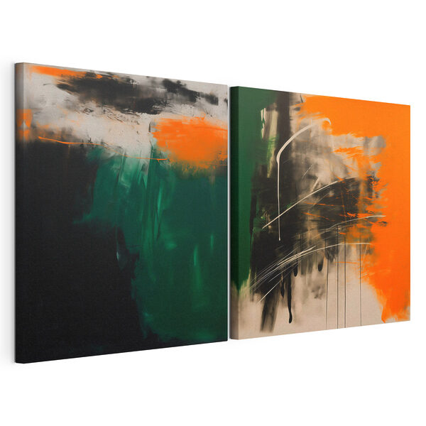 Deux œuvres d'art dans les tons orange et noir Impression sur toile modulaire Deux œuvres d'art dans les tons orange et noir