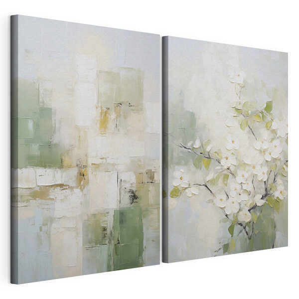 Tableau représentant un arbre aux fleurs blanches Impression sur toile modulaire Tableau représentant un arbre aux fleurs blanches