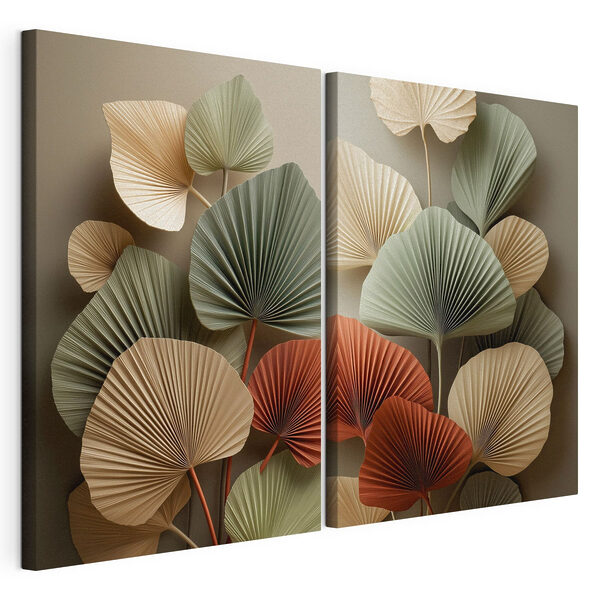 Des feuilles délicates aux teintes douces Impression sur toile modulaire Des feuilles délicates aux teintes douces
