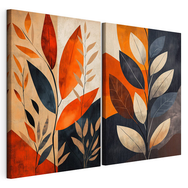 Peinture représentant des feuilles et des branches Impression sur toile modulaire Peinture représentant des feuilles et des branches