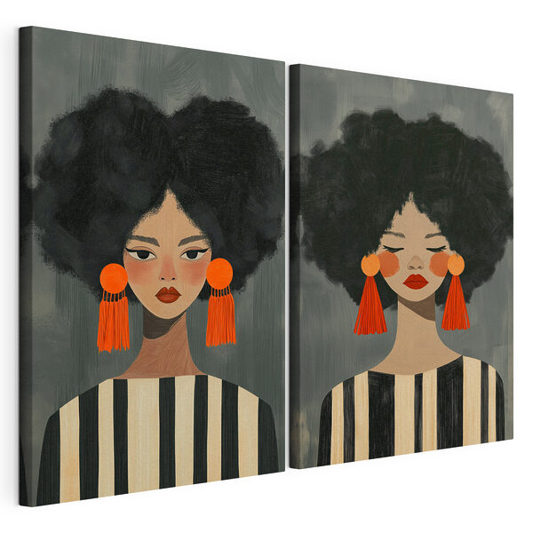 Impression sur toile modulaire Impression sur toile modulaire Deux femmes portant de grandes boucles d'oreilles (UGS : m30882)