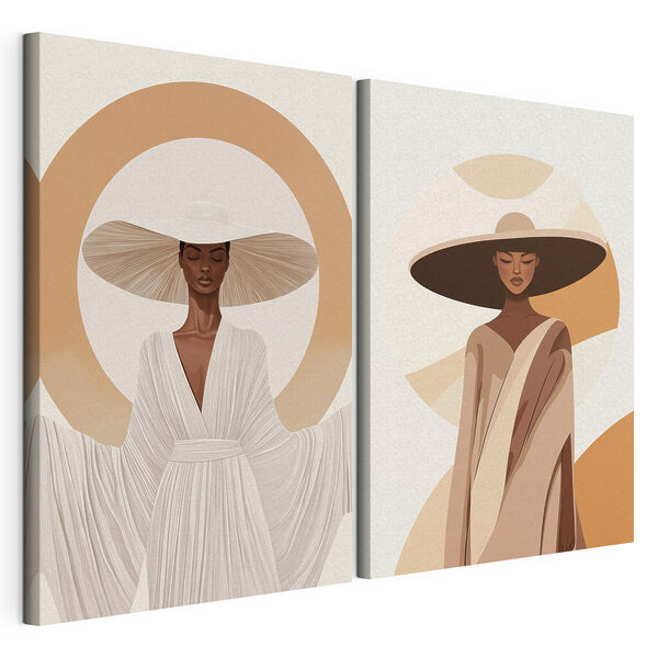 Femme portant un chapeau et une robe de chambre Impression sur toile modulaire Femme portant un chapeau et une robe de chambre