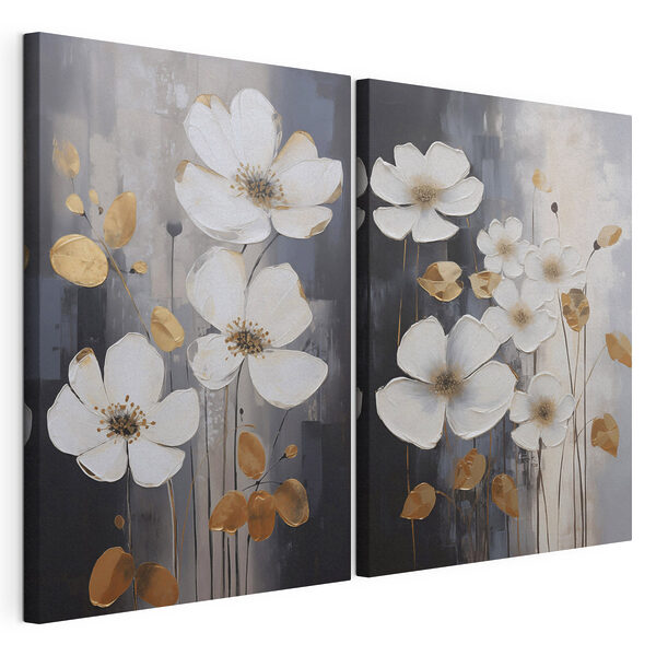 De magnifiques fleurs blanches rehaussées de touches subtiles Impression sur toile modulaire De magnifiques fleurs blanches rehaussées de touches subtiles