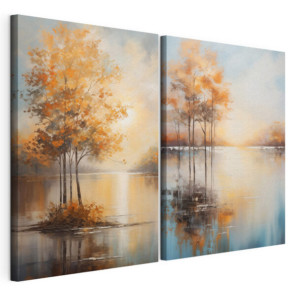 Peinture représentant des arbres dans l'eau Impression sur toile modulaire Peinture représentant des arbres dans l'eau