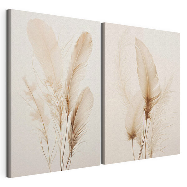Impression sur toile modulaire Des plumes délicates aux teintes douces
