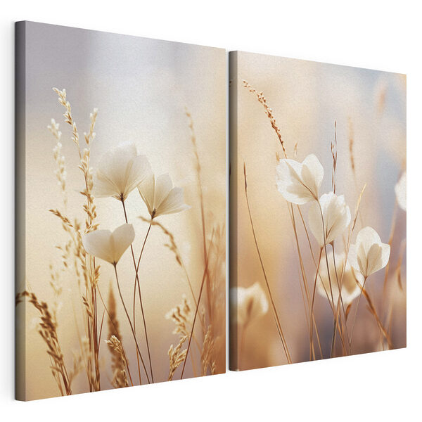 Impression sur toile modulaire De délicates fleurs baignées par la douce lumière du soleil