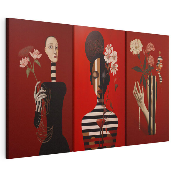 Impression sur toile modulaire Série de tableaux sur fond rouge