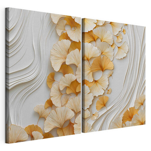 Feuilles de ginkgo délicates aux tons doux Impression sur toile modulaire Feuilles de ginkgo délicates aux tons doux