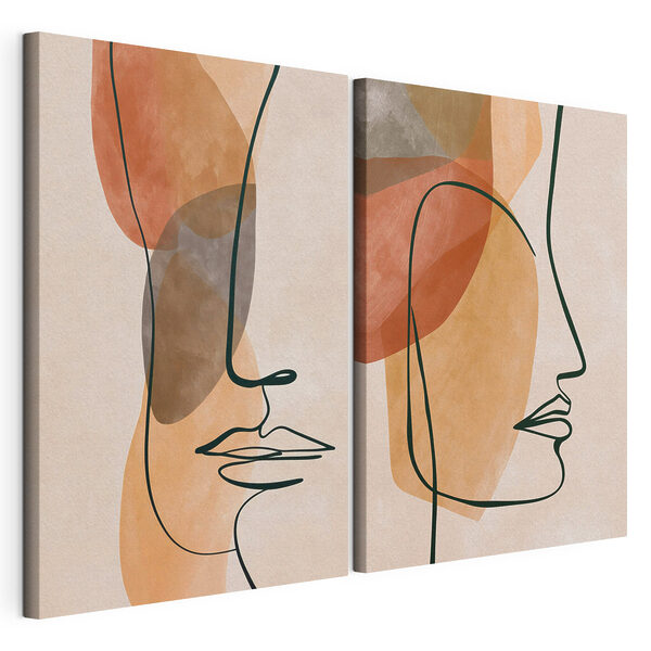 Visages abstraits aux couleurs douces Impression sur toile modulaire Visages abstraits aux couleurs douces